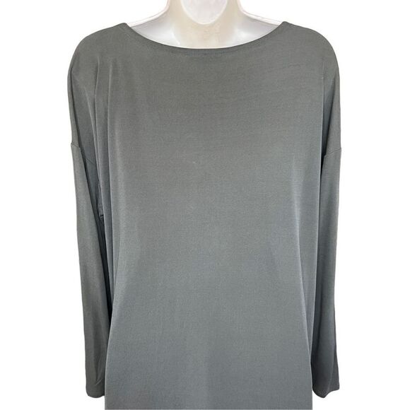 Eileen Fisher Moss Green Long Sleeved Silk Tunic Size Small - Picture 4 of 6